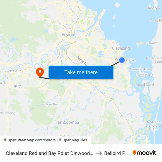 Cleveland Redland Bay Rd at Dinwoodie Rd to Bellbird Park map