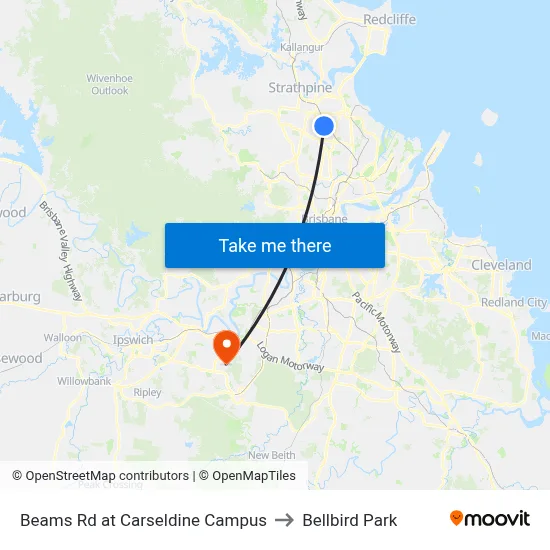 Beams Rd at Carseldine Campus to Bellbird Park map