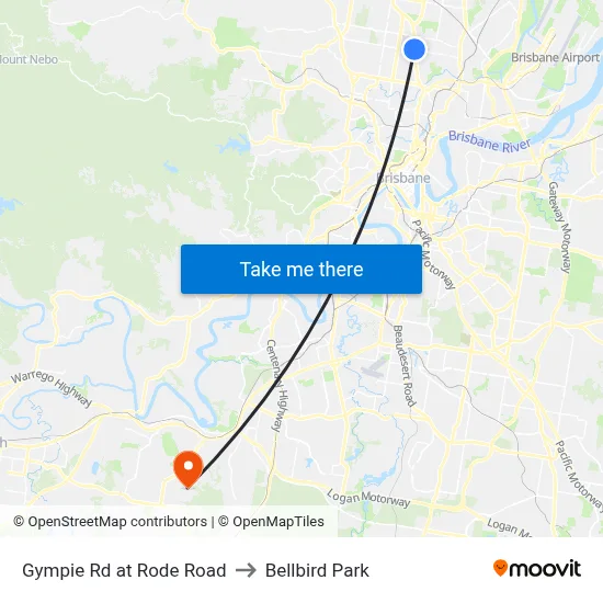 Gympie Rd at Rode Road to Bellbird Park map