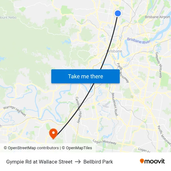 Gympie Rd at Wallace Street to Bellbird Park map
