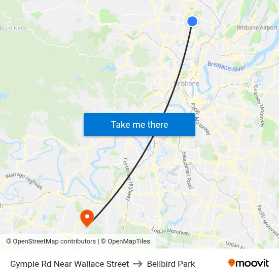 Gympie Rd Near Wallace Street to Bellbird Park map