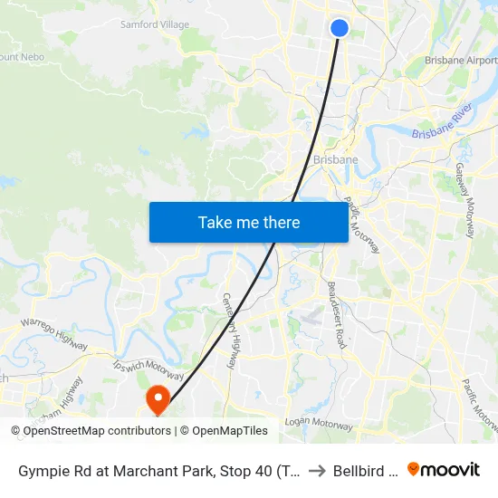 Gympie Rd at Marchant Park, Stop 40 (Temp Closure) to Bellbird Park map