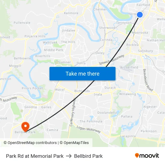 Park Rd at Memorial Park to Bellbird Park map