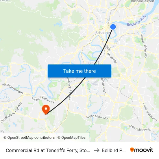 Commercial Rd at Teneriffe Ferry, Stop 16 to Bellbird Park map