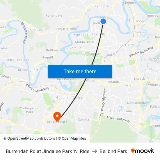 Burrendah Rd at Jindalee Park 'N' Ride to Bellbird Park map