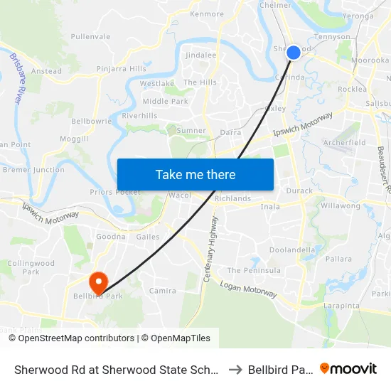 Sherwood Rd at Sherwood State School to Bellbird Park map