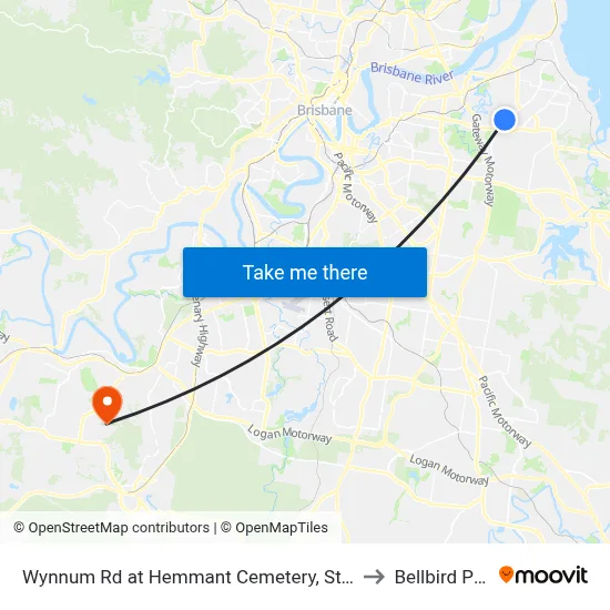 Wynnum Rd at Hemmant Cemetery, Stop 44 to Bellbird Park map