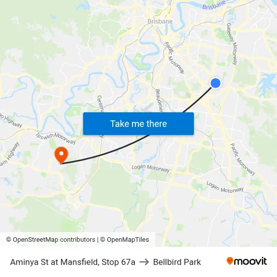 Aminya St at Mansfield, Stop 67a to Bellbird Park map