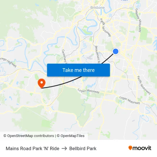 Mains Road Park 'N' Ride to Bellbird Park map