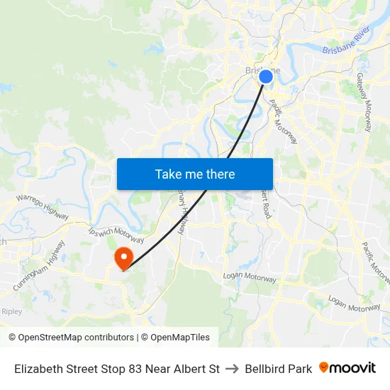 Elizabeth Street Stop 83 Near Albert St to Bellbird Park map