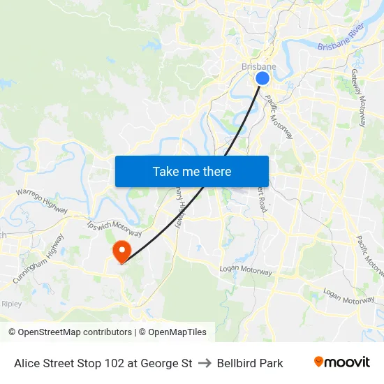 Alice Street Stop 102 at George St to Bellbird Park map