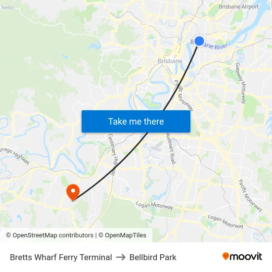 Bretts Wharf Ferry Terminal to Bellbird Park map
