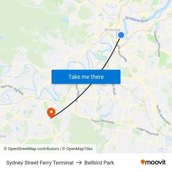 Sydney Street Ferry Terminal to Bellbird Park map