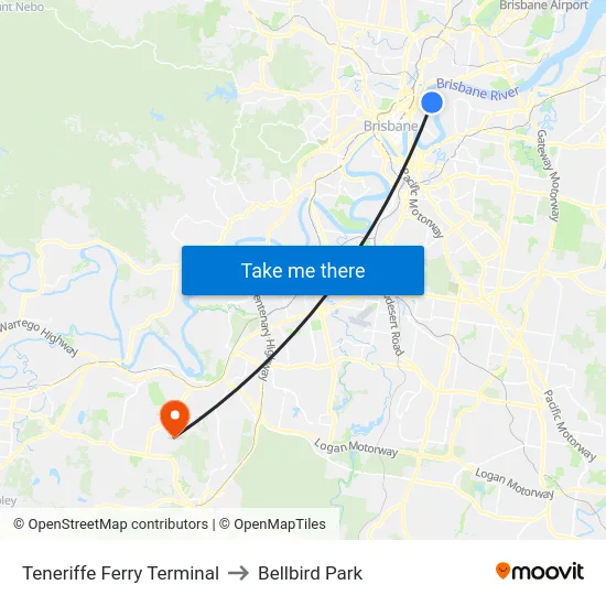 Teneriffe Ferry Terminal to Bellbird Park map
