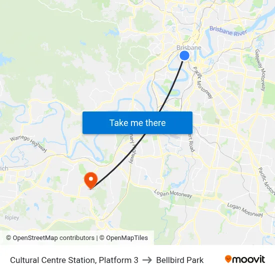 Cultural Centre Station, Platform 3 to Bellbird Park map