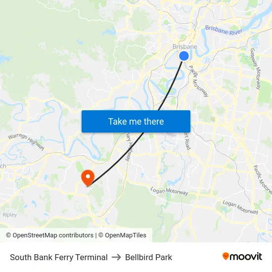 South Bank Ferry Terminal to Bellbird Park map