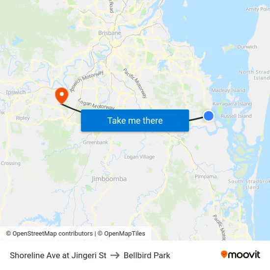 Shoreline Ave at Jingeri St to Bellbird Park map