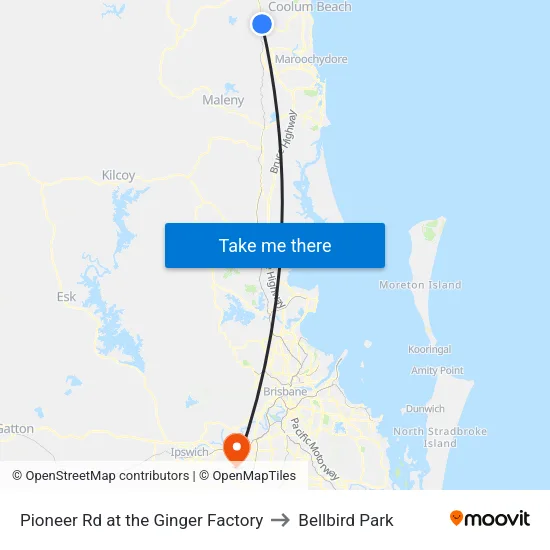 Pioneer Rd at the Ginger Factory to Bellbird Park map