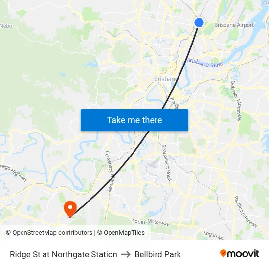 Ridge St at Northgate Station to Bellbird Park map
