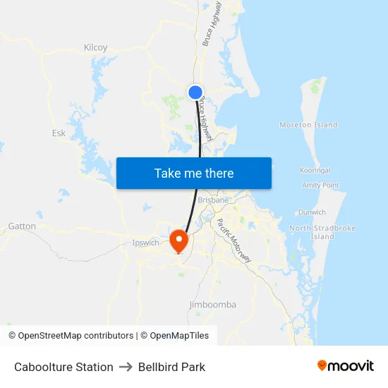 Caboolture Station to Bellbird Park map