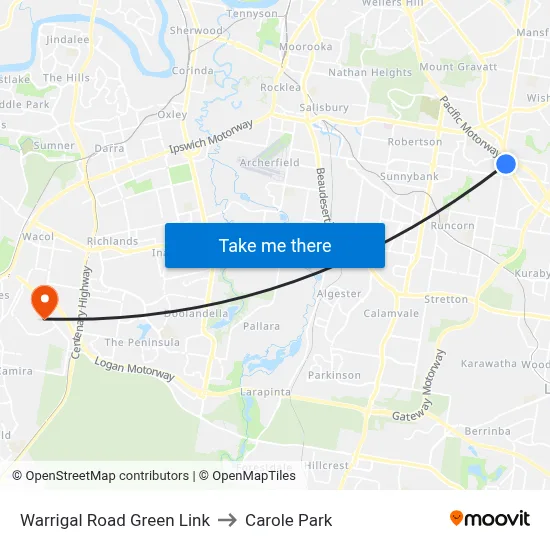 Warrigal Road Green Link to Carole Park map