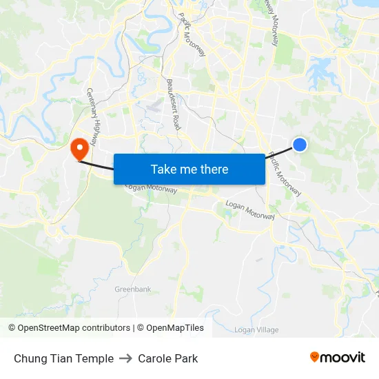 Chung Tian Temple to Carole Park map