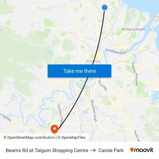 Beams Rd at Taigum Shopping Centre to Carole Park map