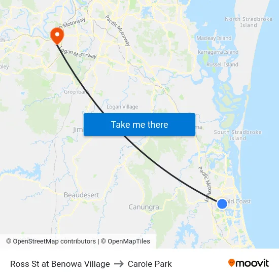Ross St at Benowa Village to Carole Park map