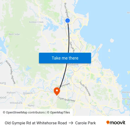 Old Gympie Rd at Whitehorse Road to Carole Park map