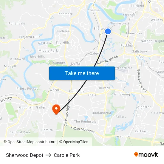 Sherwood Depot to Carole Park map