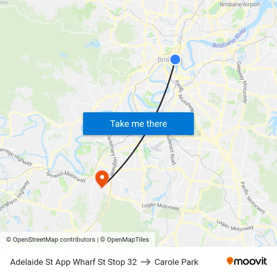 Adelaide St App Wharf St Stop 32 to Carole Park map