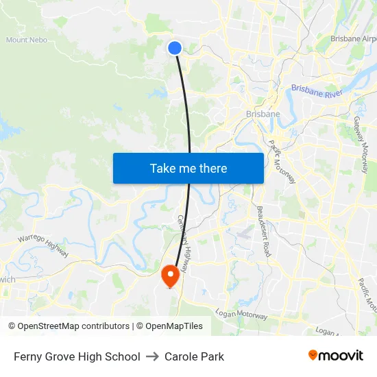 Ferny Grove High School to Carole Park map