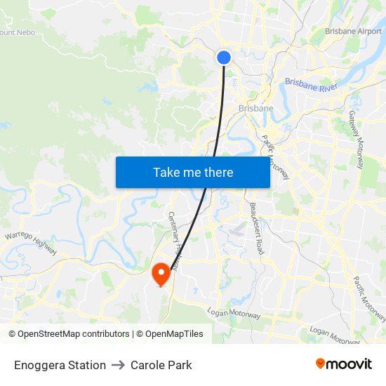Enoggera Station to Carole Park map