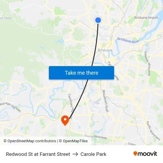 Redwood St at Farrant Street to Carole Park map