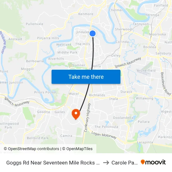 Goggs Rd Near Seventeen Mile Rocks Rd to Carole Park map