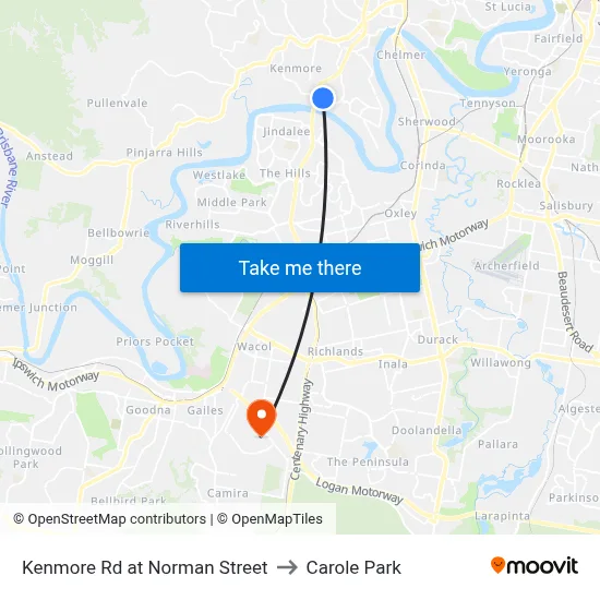 Kenmore Rd at Norman Street to Carole Park map