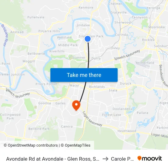 Avondale Rd at Avondale - Glen Ross, Stop 61 to Carole Park map