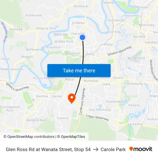 Glen Ross Rd at Wanata Street, Stop 54 to Carole Park map