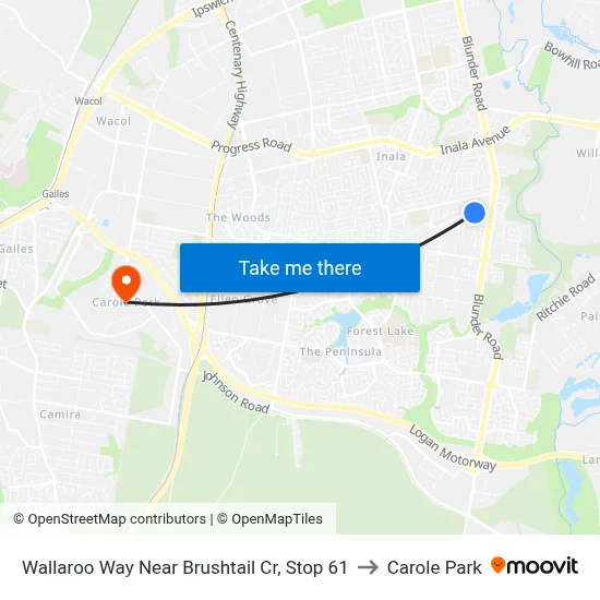 Wallaroo Way Near Brushtail Cr, Stop 61 to Carole Park map