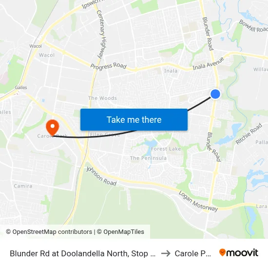 Blunder Rd at Doolandella North, Stop 61a to Carole Park map