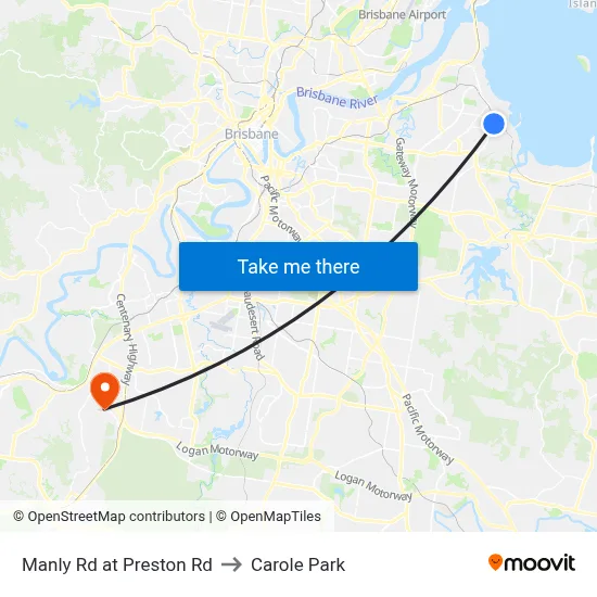 Manly Rd at Preston Rd to Carole Park map