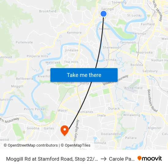 Moggill Rd at Stamford Road, Stop 22/23 to Carole Park map