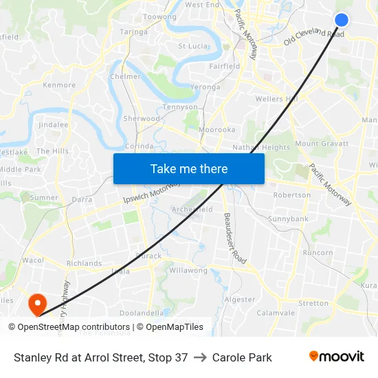 Stanley Rd at Arrol Street, Stop 37 to Carole Park map