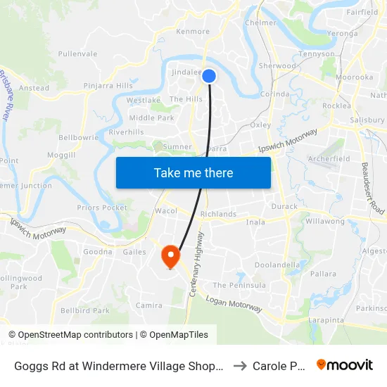 Goggs Rd at Windermere Village Shopping to Carole Park map