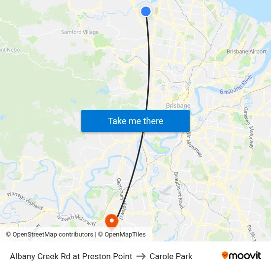 Albany Creek Rd at Preston Point to Carole Park map