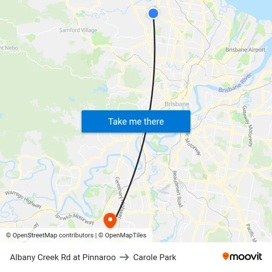 Albany Creek Rd at Pinnaroo to Carole Park map