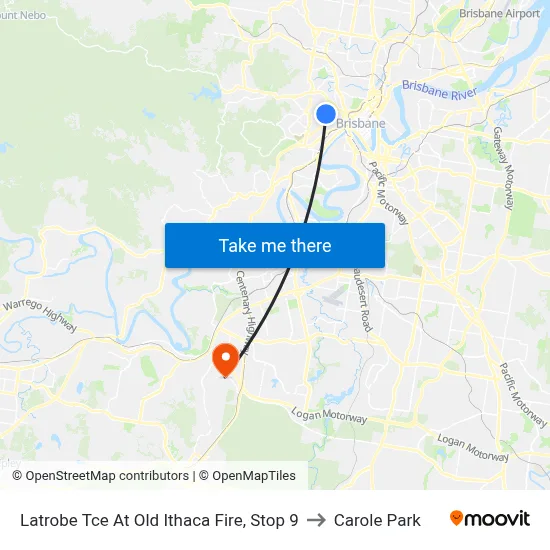 Latrobe Tce At Old Ithaca Fire, Stop 9 to Carole Park map