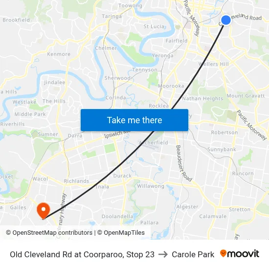 Old Cleveland Rd at Coorparoo, Stop 23 to Carole Park map