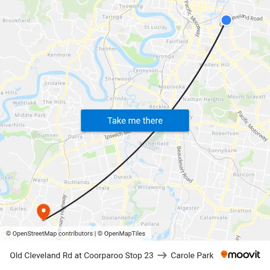 Old Cleveland Rd at Coorparoo Stop 23 to Carole Park map