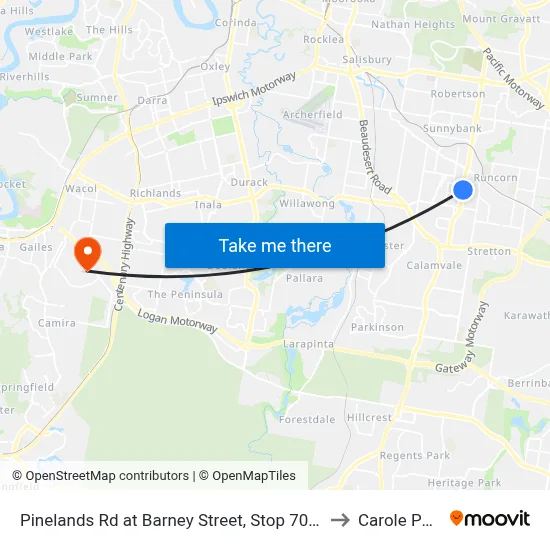 Pinelands Rd at Barney Street, Stop 70/71 to Carole Park map